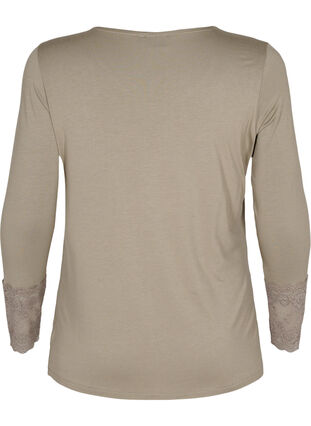 Long-sleeved viscose blouse with lace detail, Laurel Oak, Packshot image number 1