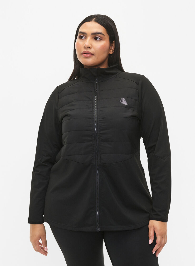 Sports cardigan with quilt and zip, Black, Model image number 0