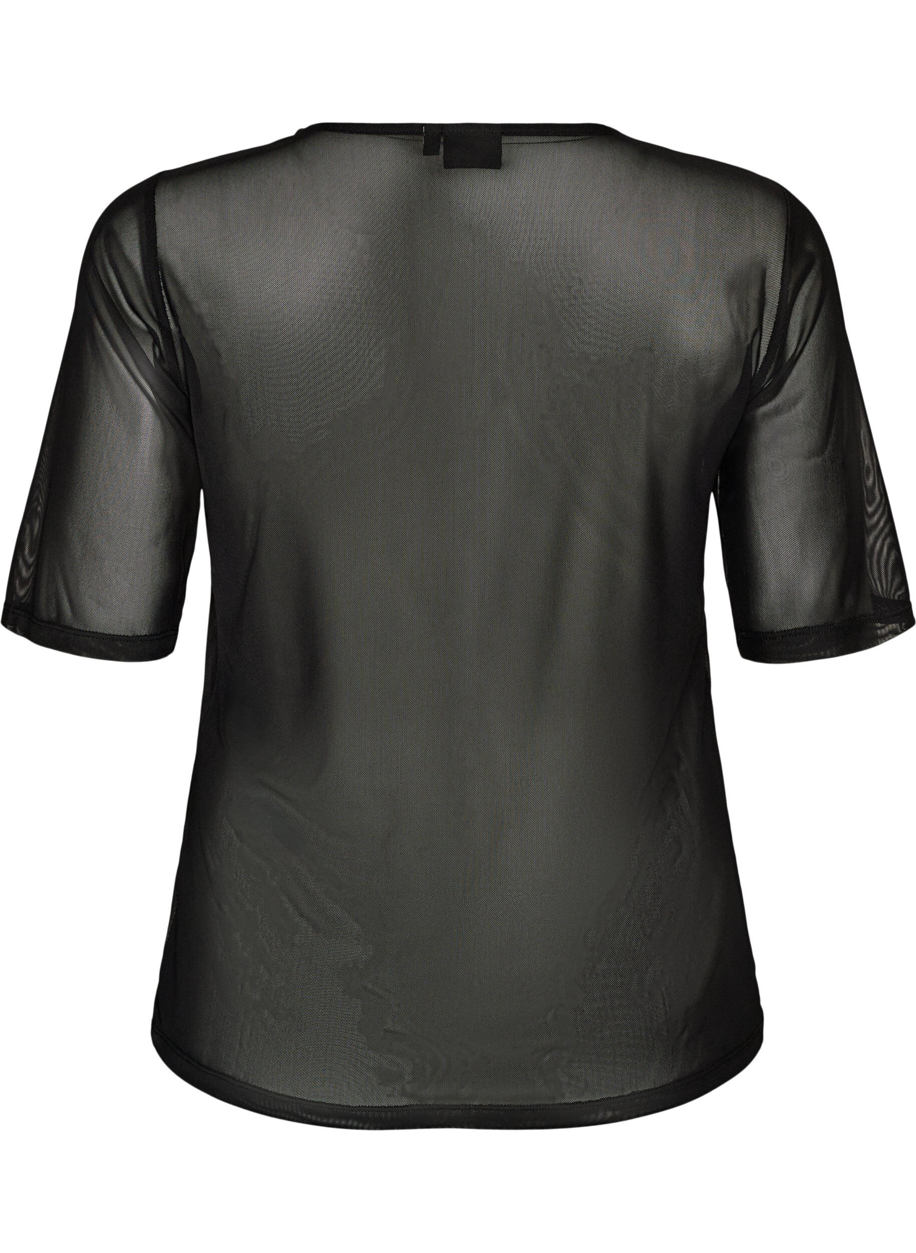 ZizzifashionMesh top with short sleeves and round neck, Black, Packshot image number 1
