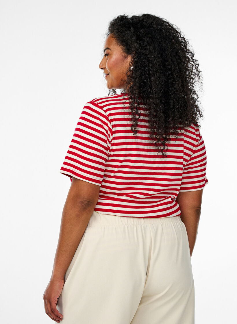 Striped T-shirt with ribbed texture, Red, Model image number 2