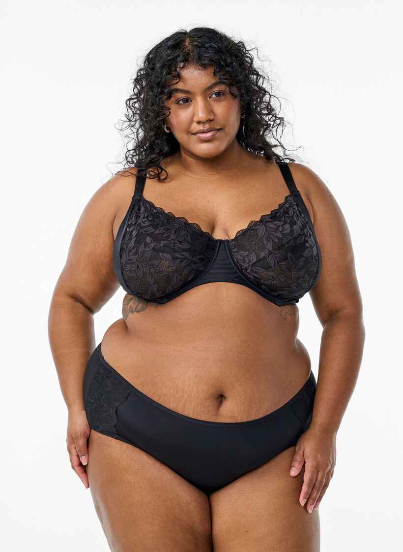 Full cover bra with lace, Black, Model image number 1