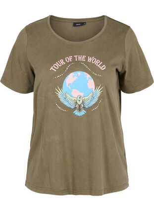 Short sleeve cotton t-shirt with print, Ivy Green Wash, Packshot image number 0