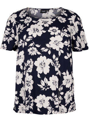 FLASH - Short sleeve viscose blouse with print, N. Sky White Flower, Packshot image number 0