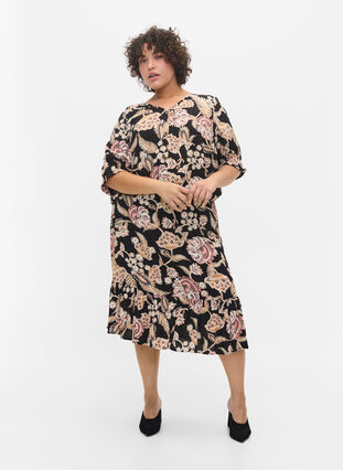 Printed viscose skirt with ruffle edge, Paisley Flower, Model image number 2