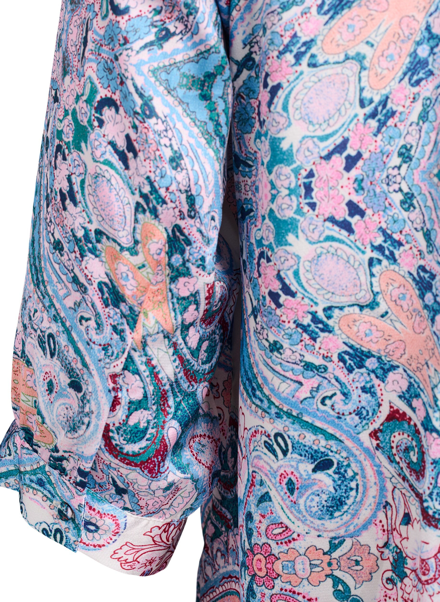 ZizzifashionSatin-look blouse with a paisley print and 3/4 sleeves, Blue, Packshot image number 3