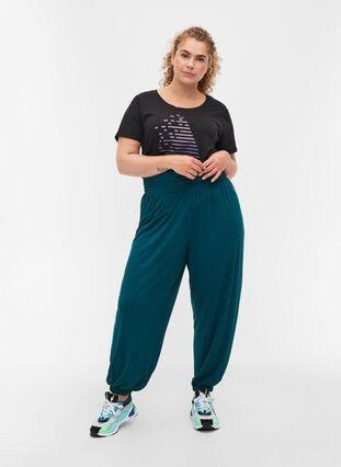 Loose viscose sports trousers, Deep Teal, Model image number 0