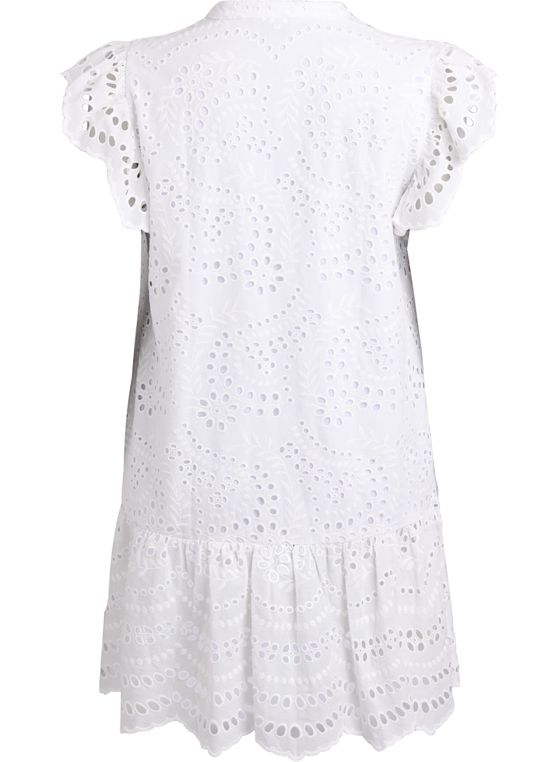 Zizzifashion Broderie anglaise dress with ruffle sleeves, White, Packshot image number 1