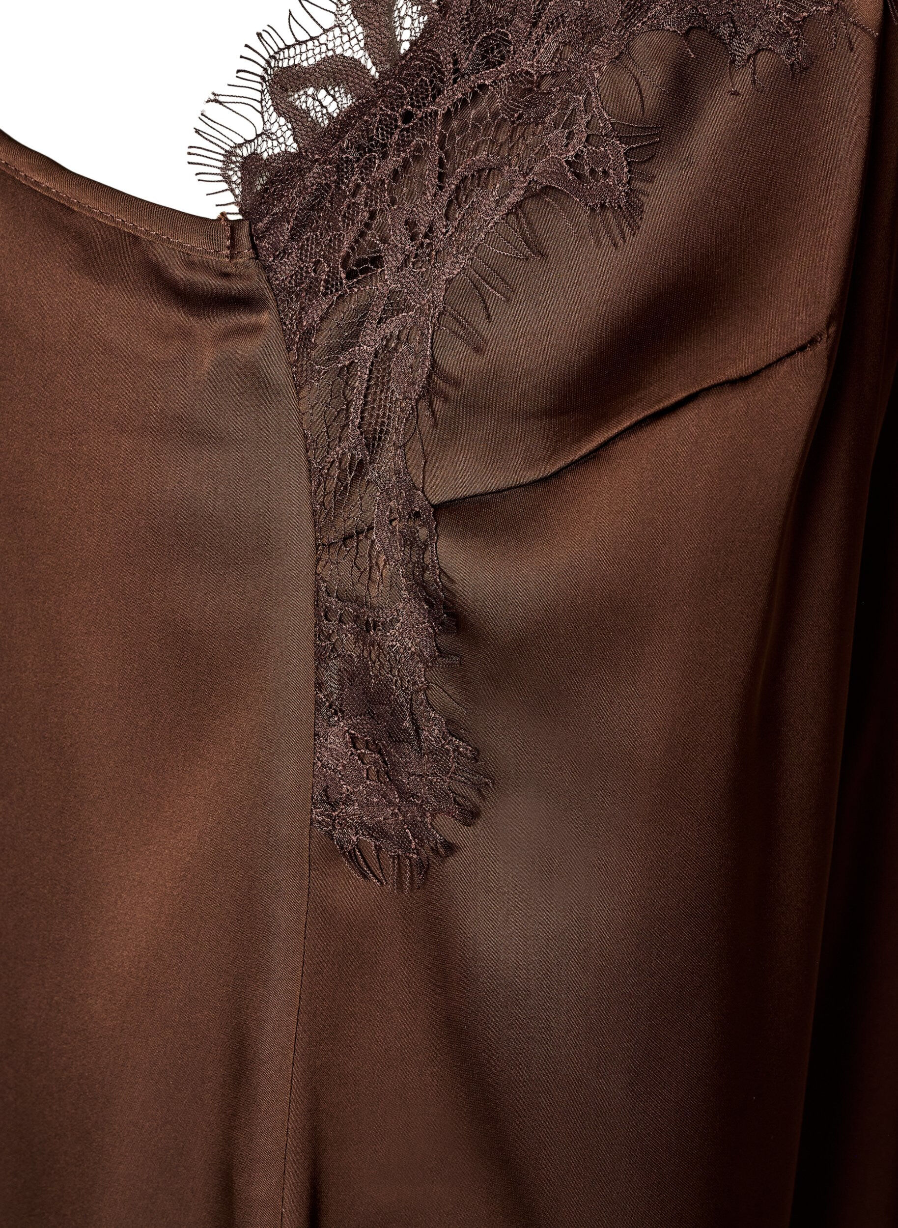 ZizzifashionSatin dress with lace and an asymmetrical hem, Brown, Packshot image number 3