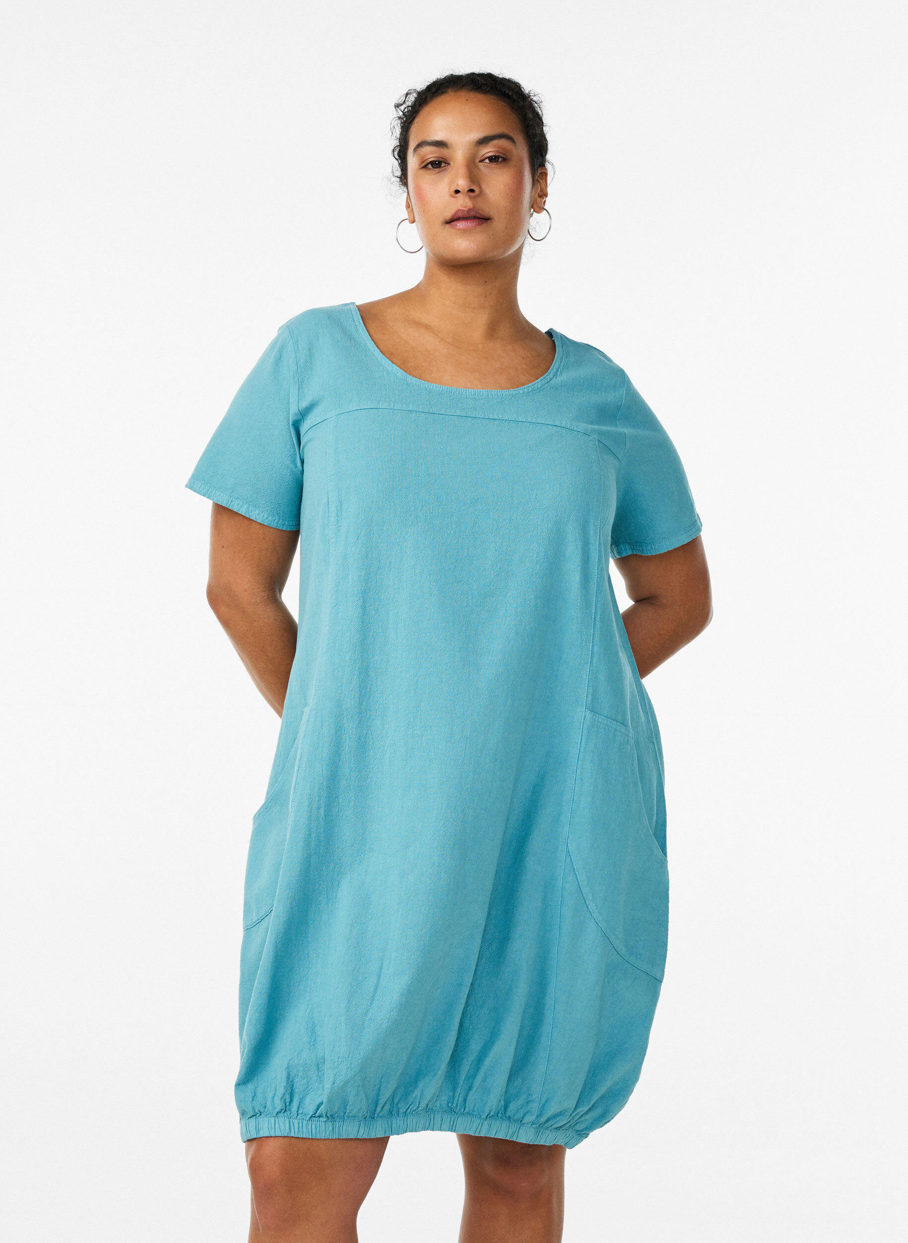 Zizzifashion Short-sleeved cotton dress, Light Blue, Model image number 0