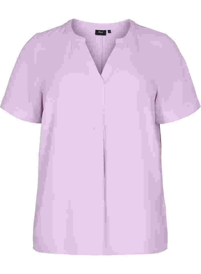 Short-sleeved v-neck blouse, Orchid Bloom, Packshot image number 0