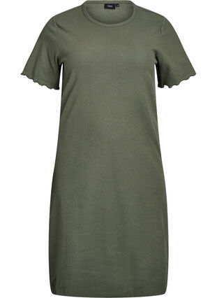 Knee-length T-shirt dress in ribbed jersey - Green - Sz. 40-64 - Zizzifashion Knee-length T-shirt dress in ribbed jersey - Green - Sz. 40-64 - Zizzifashion