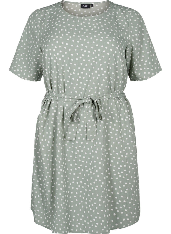 FLASH - Short sleeve dress with belt, Iceberg Green Dot, Packshot image number 0