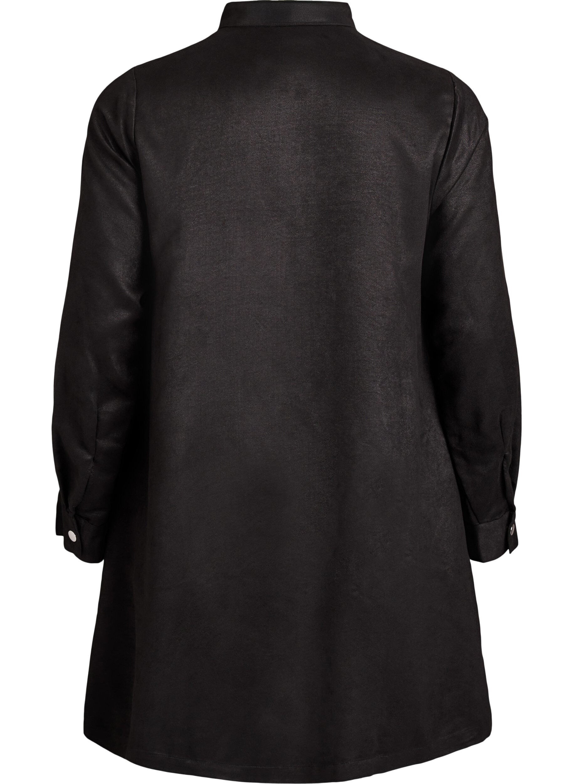 Zizzifashion Long shirt in faux suede with zipper, Black, Packshot image number 1