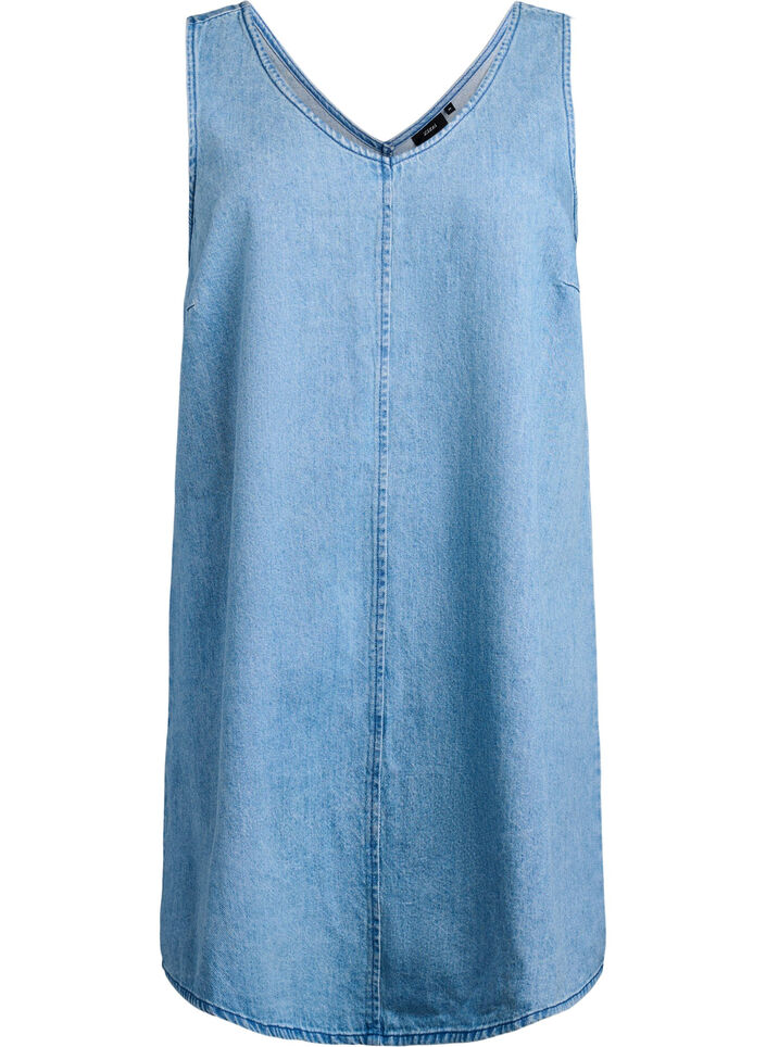 Denim pinafore with V-neckline, Light Blue, Packshot image number 0