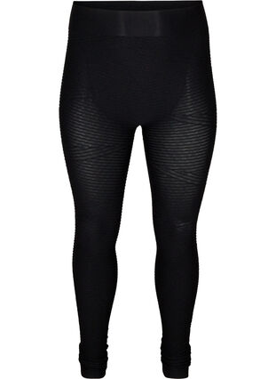 Long elasticated and textured leggings, Black, Packshot image number 0