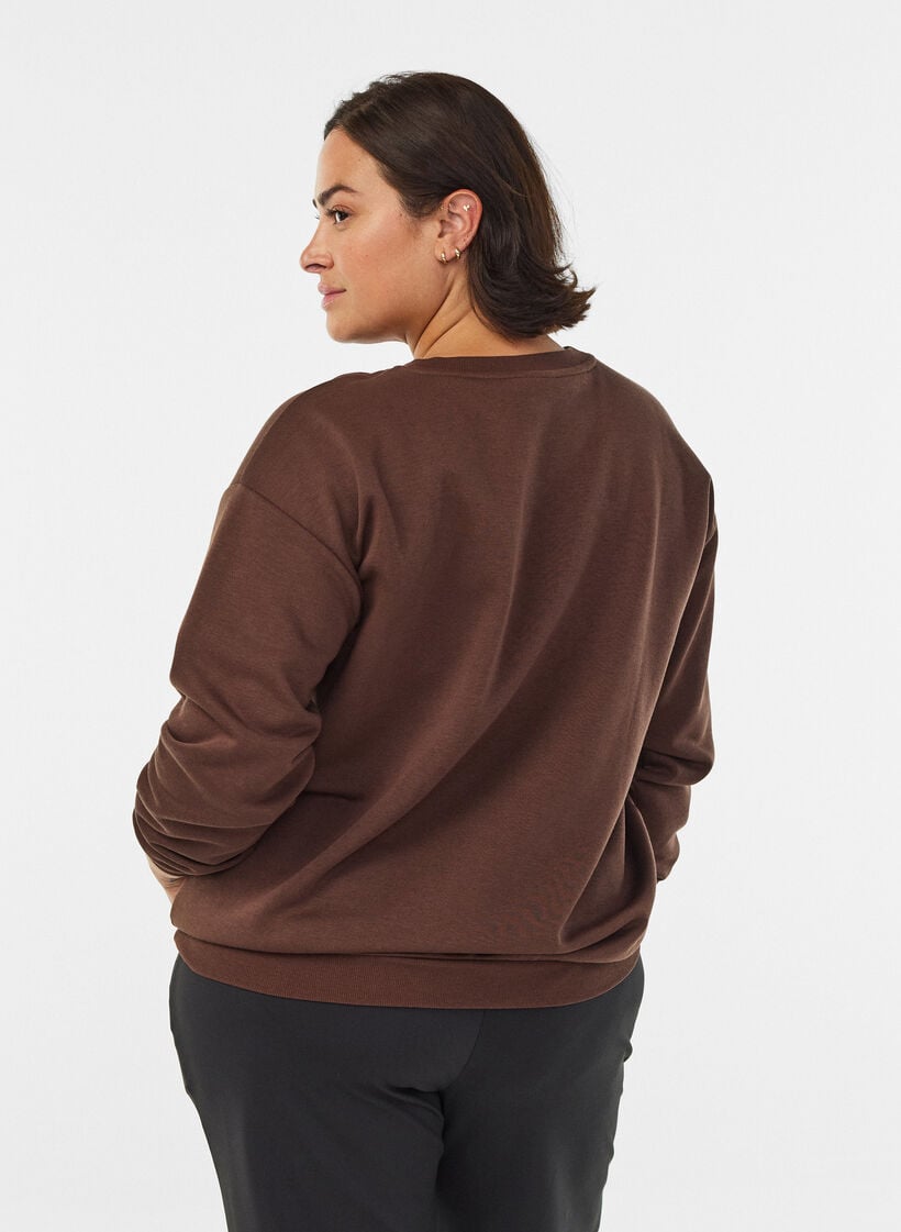 Sweatshirt with embroidered text, Brown, Model image number 2