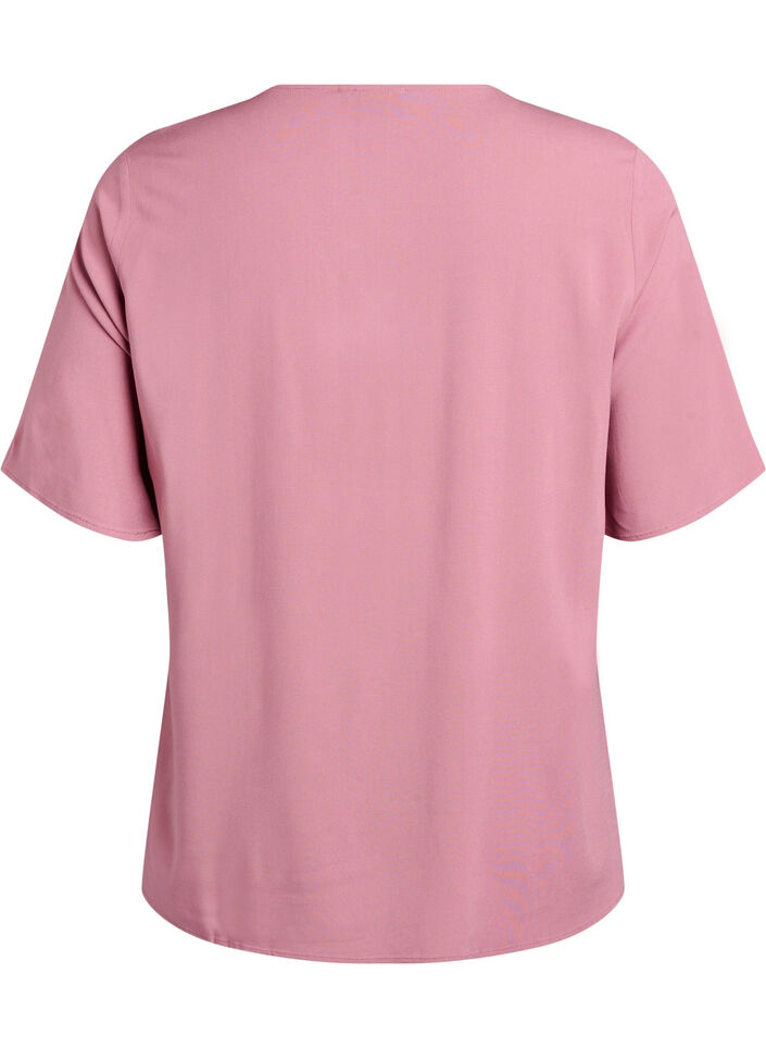 Short-sleeved woven blouse with round neck, Rose, Packshot image number 1