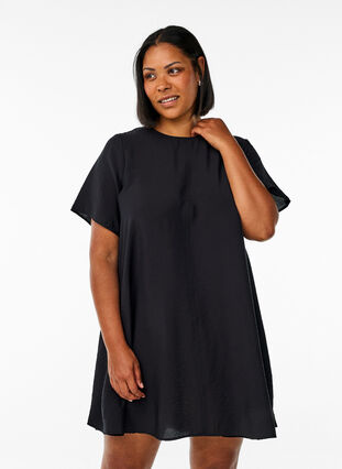 A-line viscose dress with short sleeves - Black - Sz. 40-64 - Zizzifashion A-line viscose dress with short sleeves - Black - Sz. 40-64 - Zizzifashion