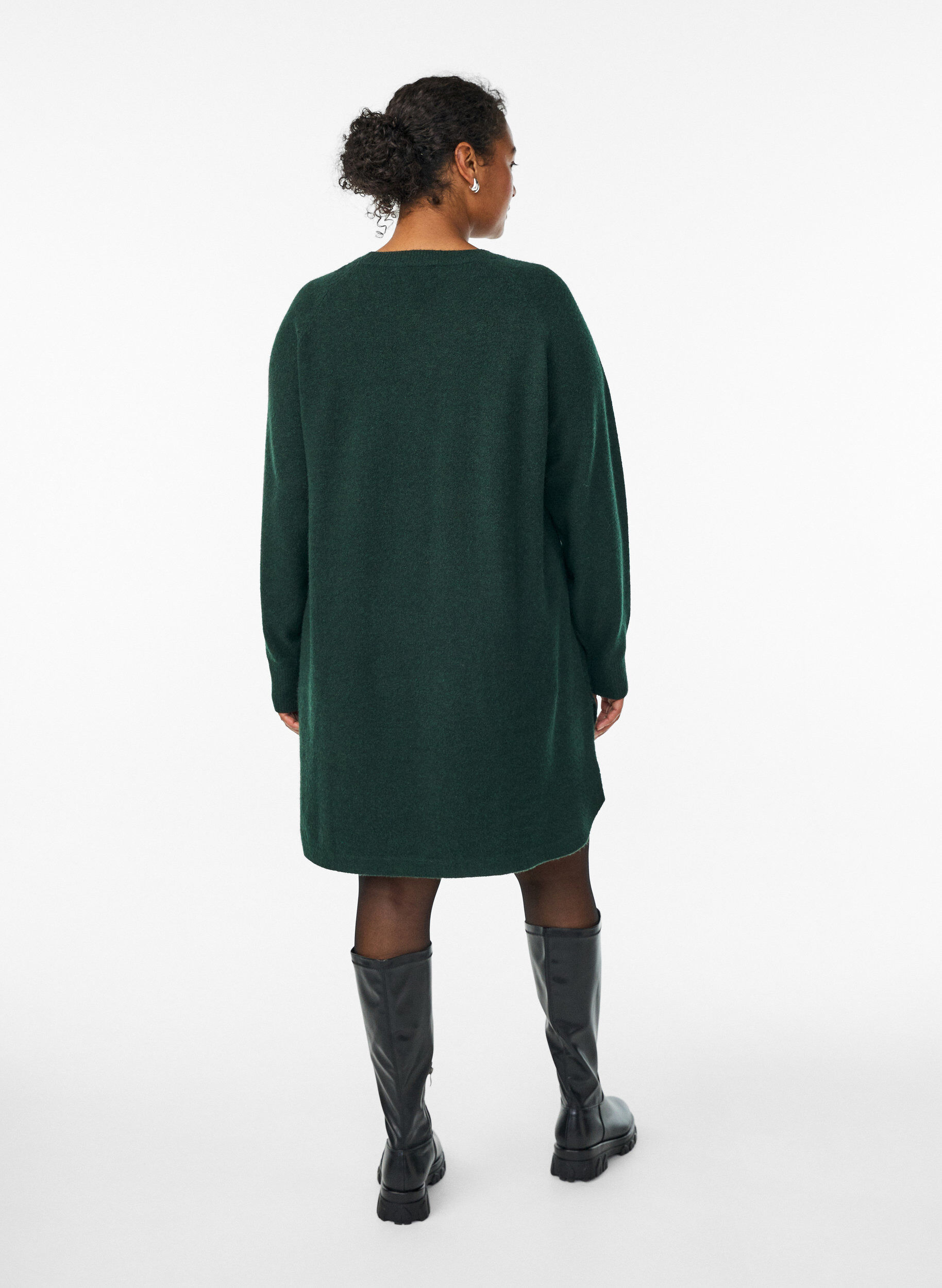 Zizzifashion Short knitted dress with a round neck, Green, Model image number 2