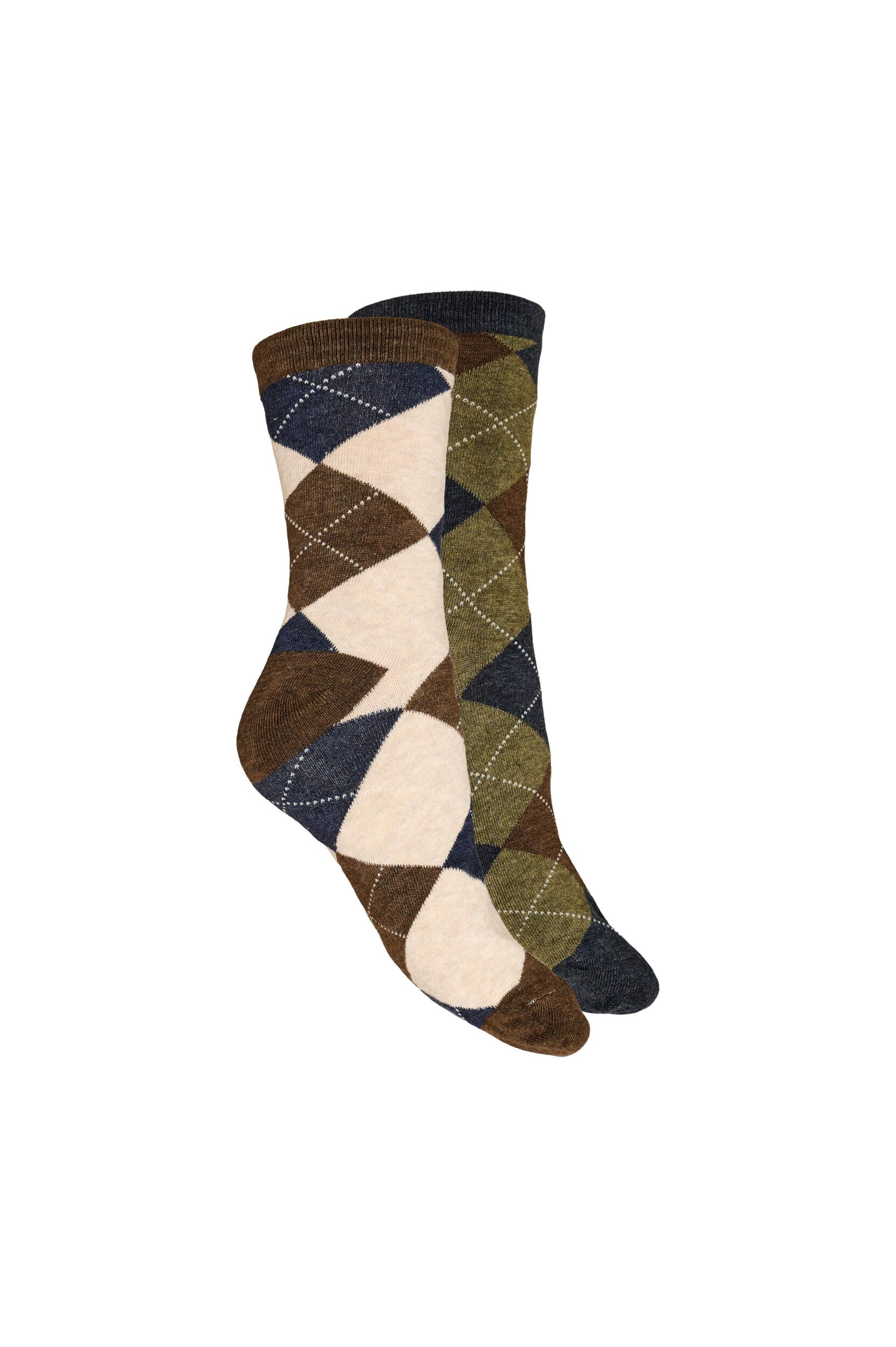 Zizzifashion2-pack of harlequin pattern socks, Brown, Packshot image number 1