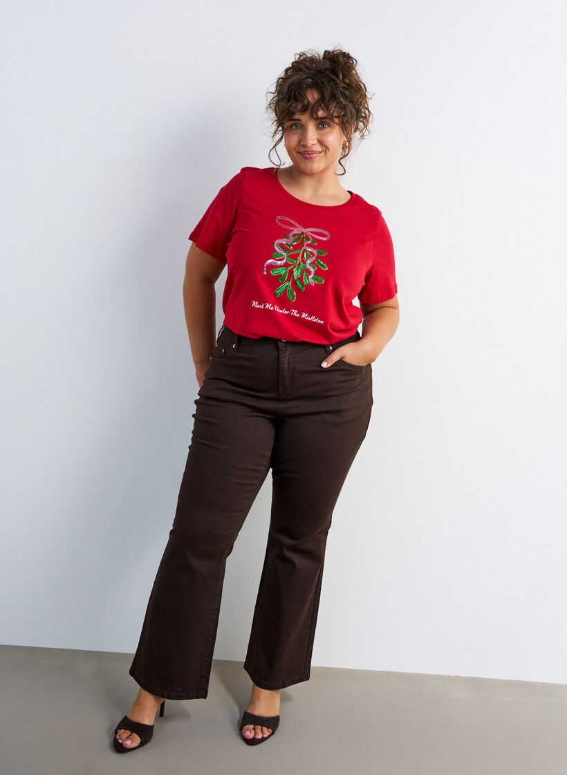 Christmas t-shirt in organic cotton, Red, Model image number 1