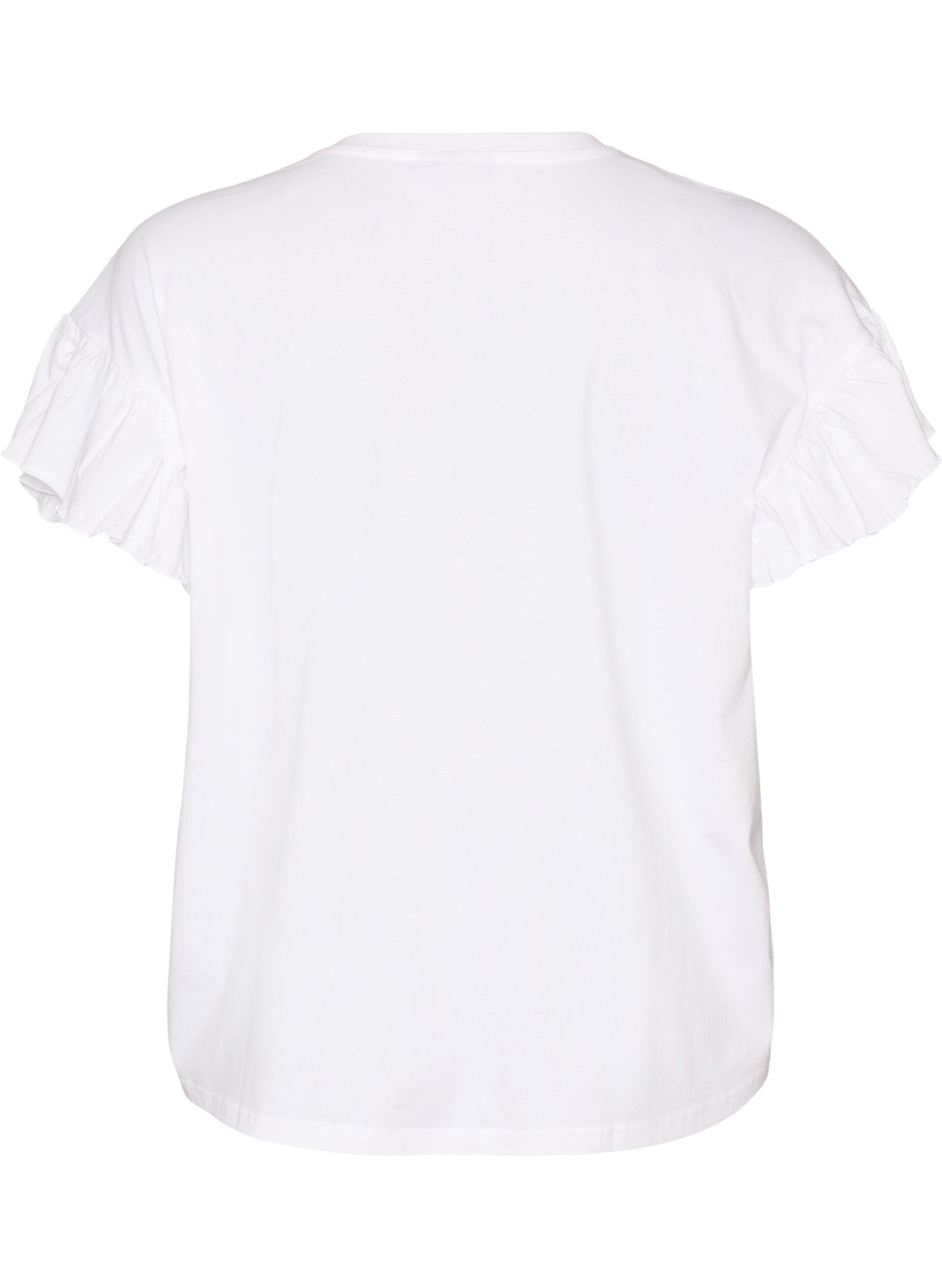 ZizzifashionOrganic cotton T-shirt with ruffle sleeves, White, Packshot image number 1