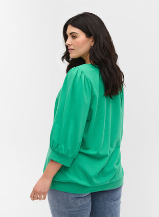 Sweater blouse with rounded neckline and 3/4 sleeves, Mint, Model image number 1