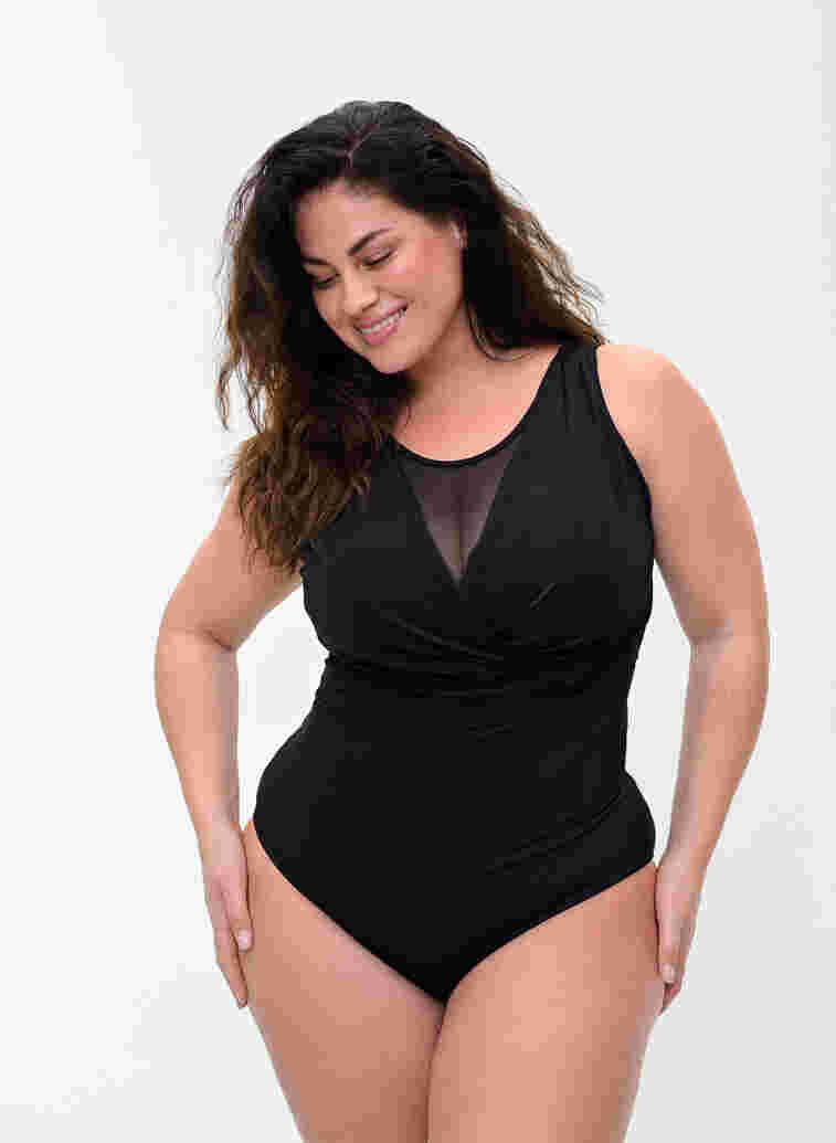 Padded bathing suit with mesh, Black, Model