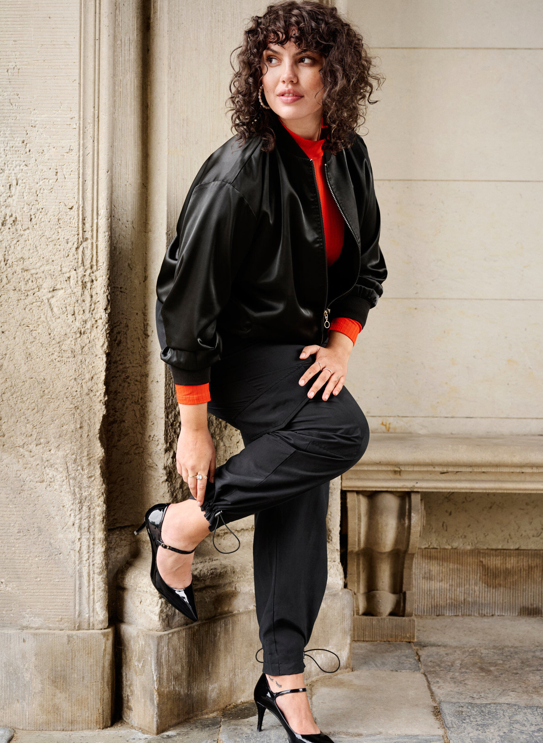 Zizzifashion Bomber jacket with zipper and laces, Black, Image image number 1