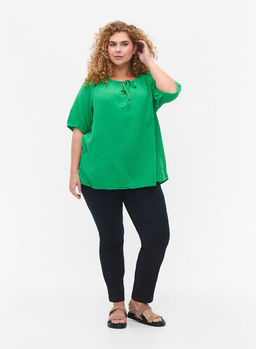 Cotton blouse with 1/2 sleeves, Bright Green, Model image number 2