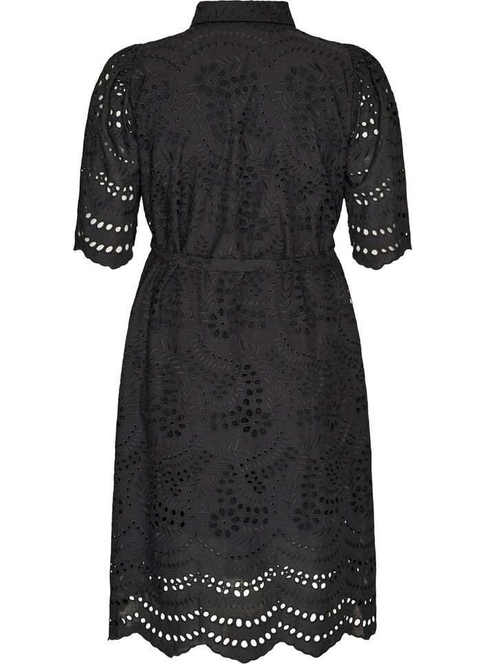 Shirt dress in broderie anglaise with a tie-belt, Black, Packshot image number 1