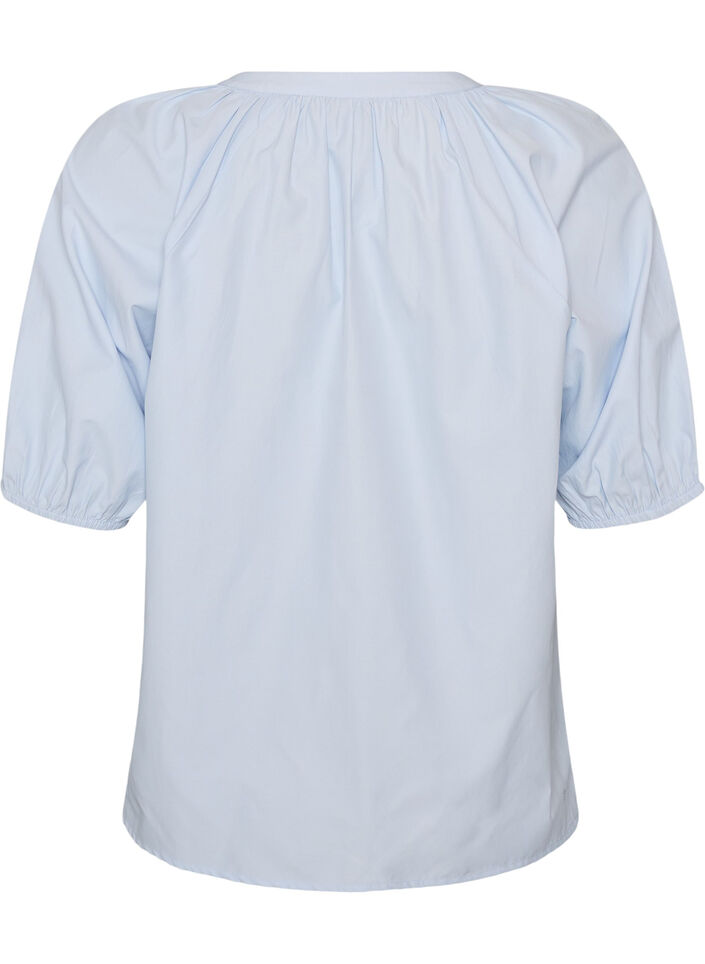 Shirt blouse with button fastening and tie-belt, Light Blue, Packshot image number 1