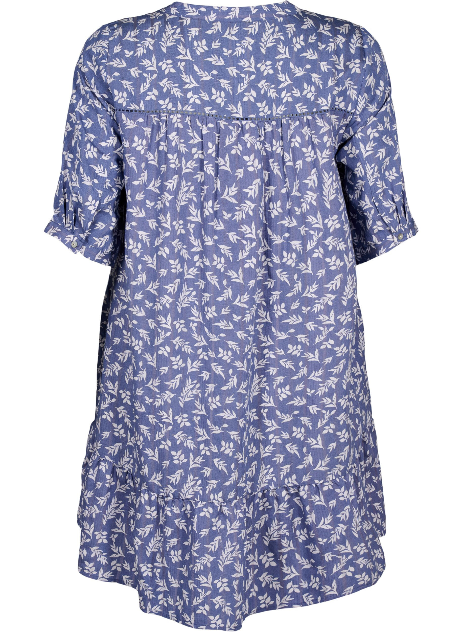Zizzifashion Short viscose dress with lace trim and A-line cut, Blue, Packshot image number 1