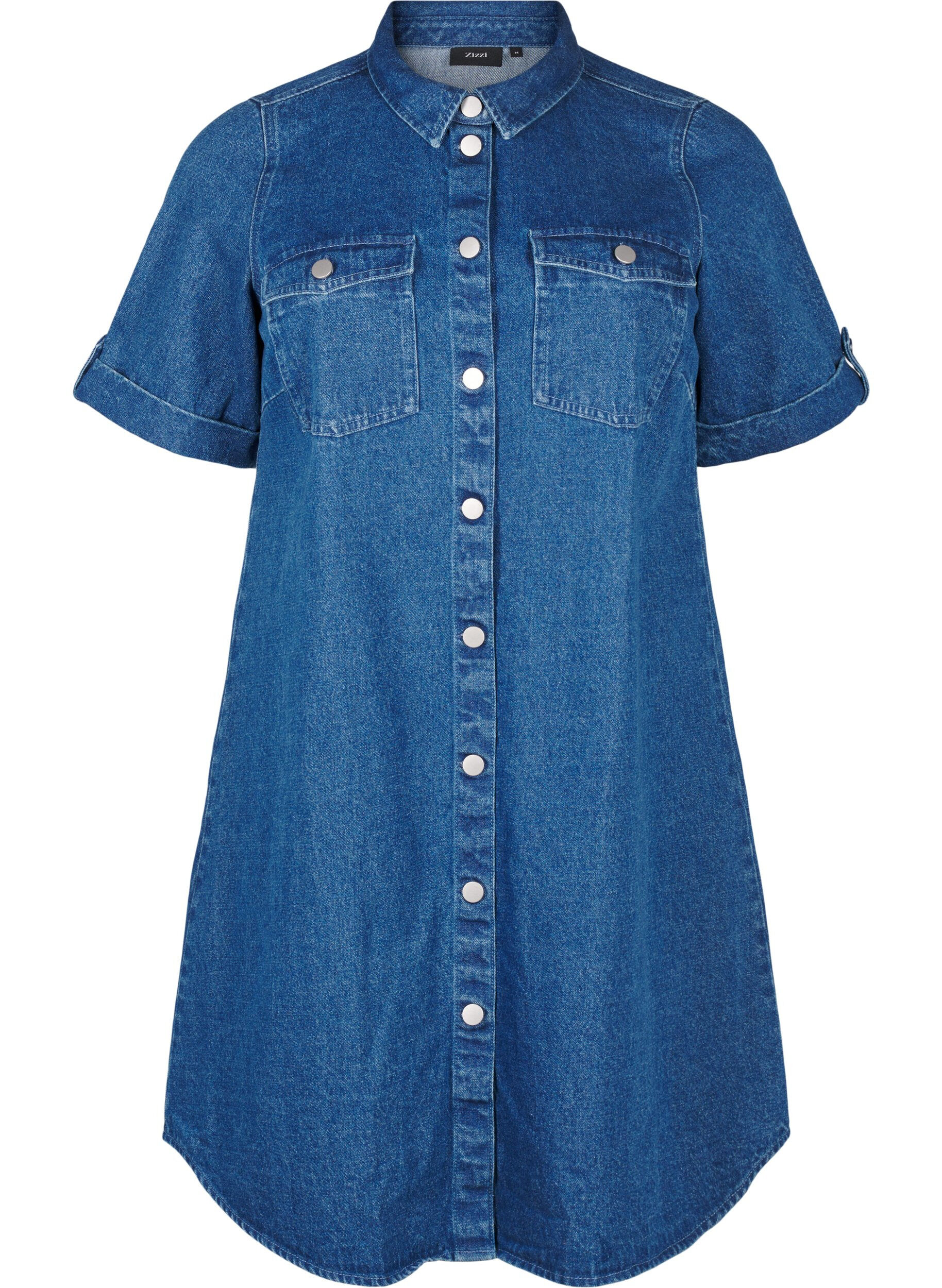 Denim dress with short sleeves and buttons