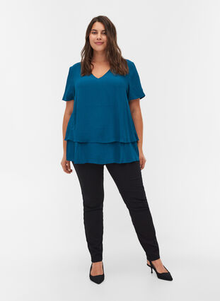 Viscose blouse with 2/4 sleeves and pleat, Moroccan Blue, Model image number 2