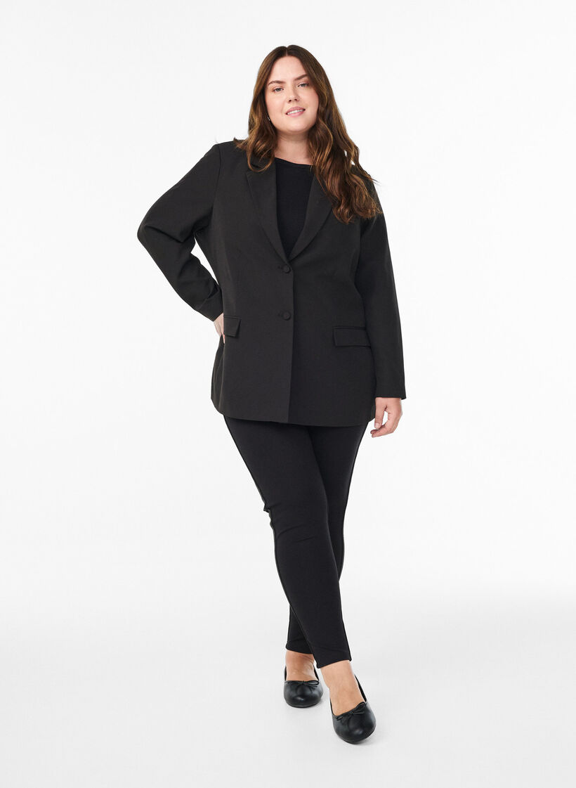 Leggings with glitter stripe and slits, Black, Model image number 1