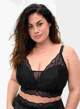 Lightly padded lace bra with mesh, Black, Model