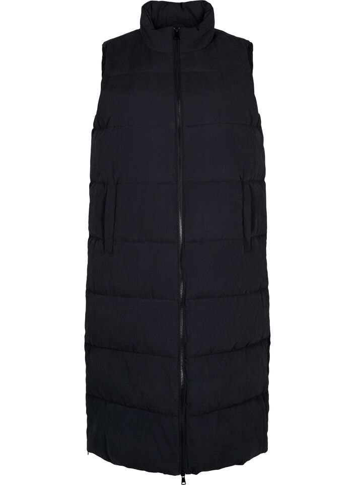 Long vest with high collar and pockets, Black, Packshot image number 0