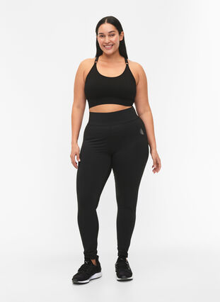 Seamless sports bra in ribbed material, Black, Model image number 3