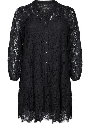 Lace dress with long sleeves, Black, Packshot image number 0