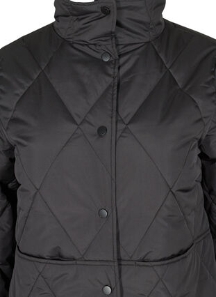 Long quilted high-neck jacket with pockets, Black, Packshot image number 2