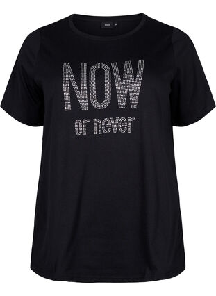 T-shirt in organic cotton with studs , Black NOW or never, Packshot image number 0