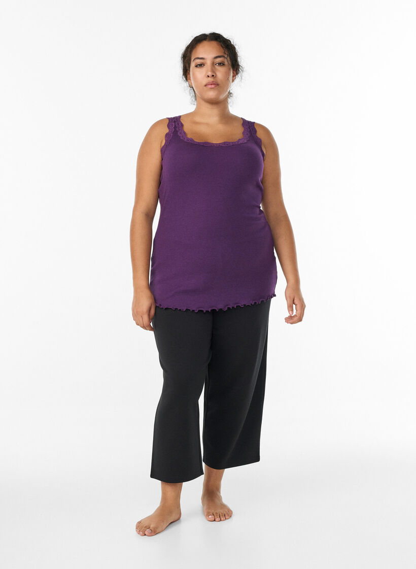 Top with lace trim, Purple, Model image number 1