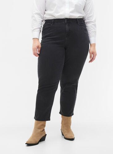 Cropped Vera jeans with straight fit, Black, Model image number 2