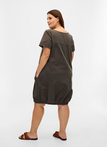 Short-sleeved cotton dress, Khaki Green, Model image number 1