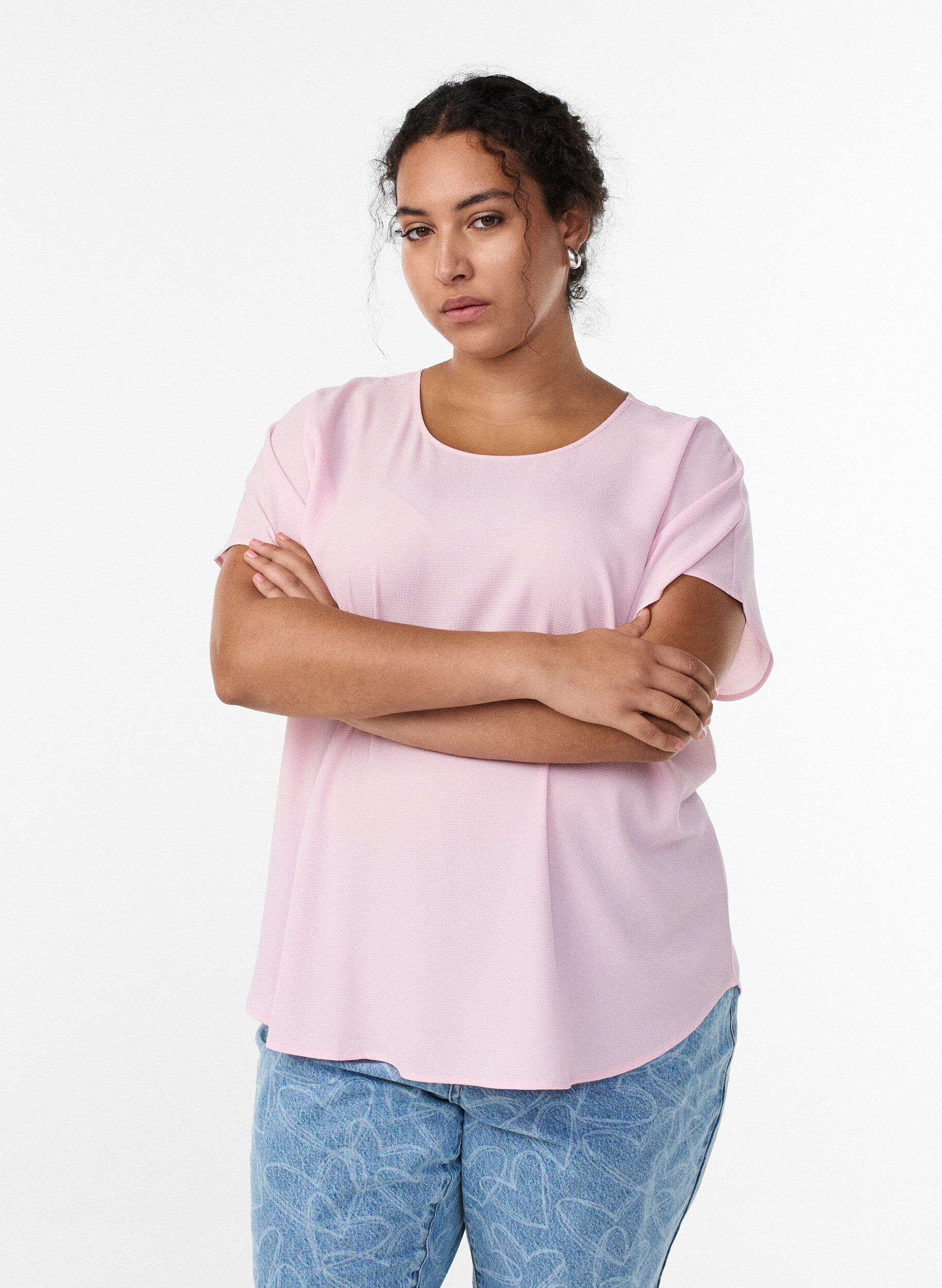 ZizzifashionBlouse with short sleeves and a round neckline, Pink, Model image number 0