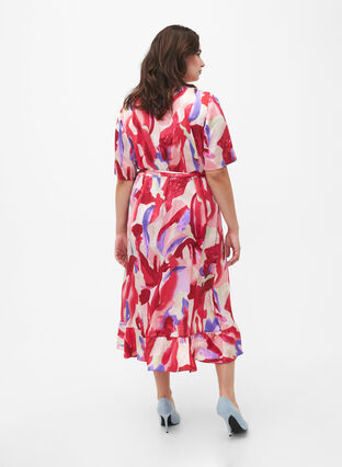 Satin wrap dress with print, Geranium Graphic AOP, Model image number 1