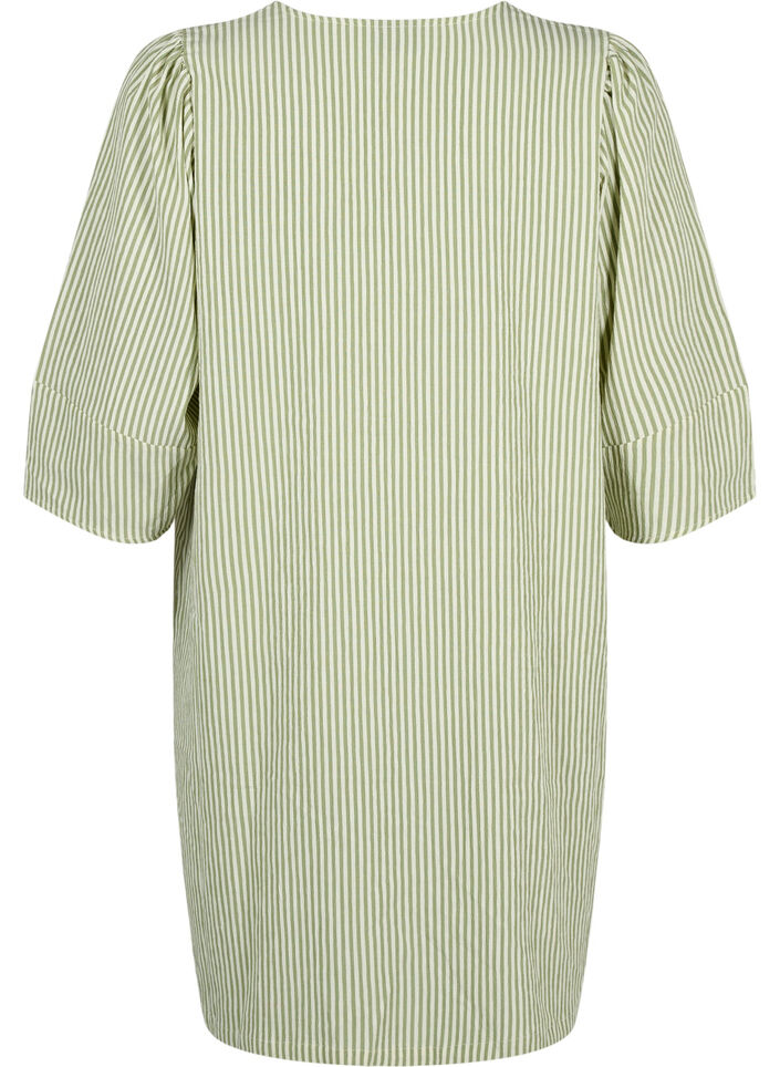 Striped dress with 3/4 sleeves, Green Stripe, Packshot image number 1