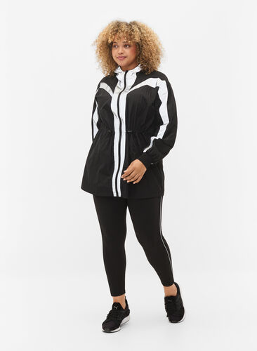 Sports jacket with reflective details and adjustable waist, Black w. Reflex, Model image number 0