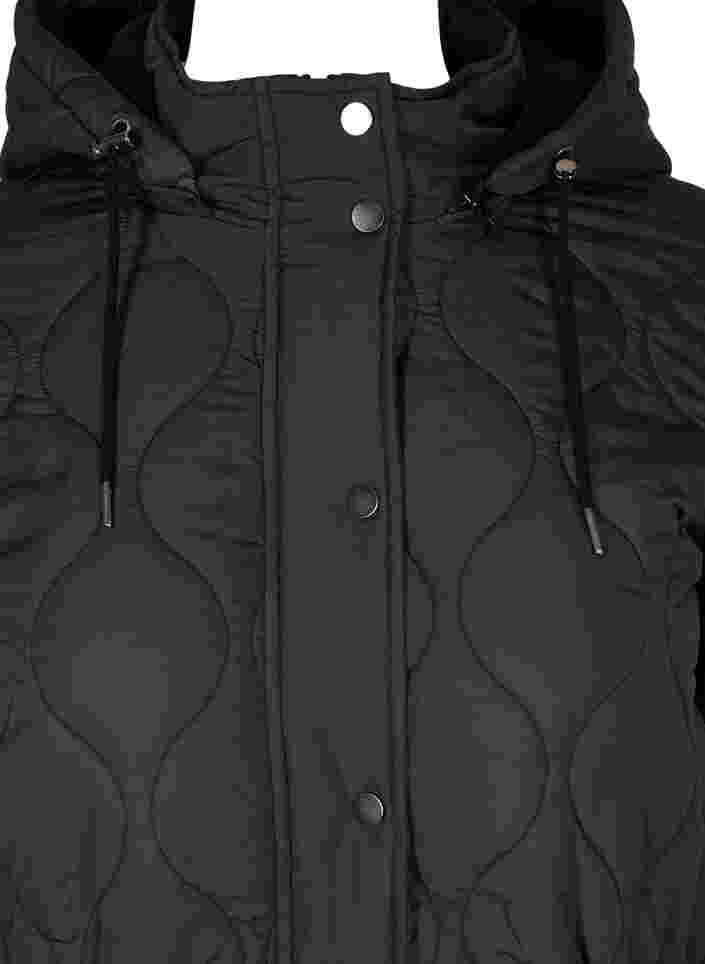 Quilted thermal jacket with fleece lining and detachable hood, Black, Packshot image number 2
